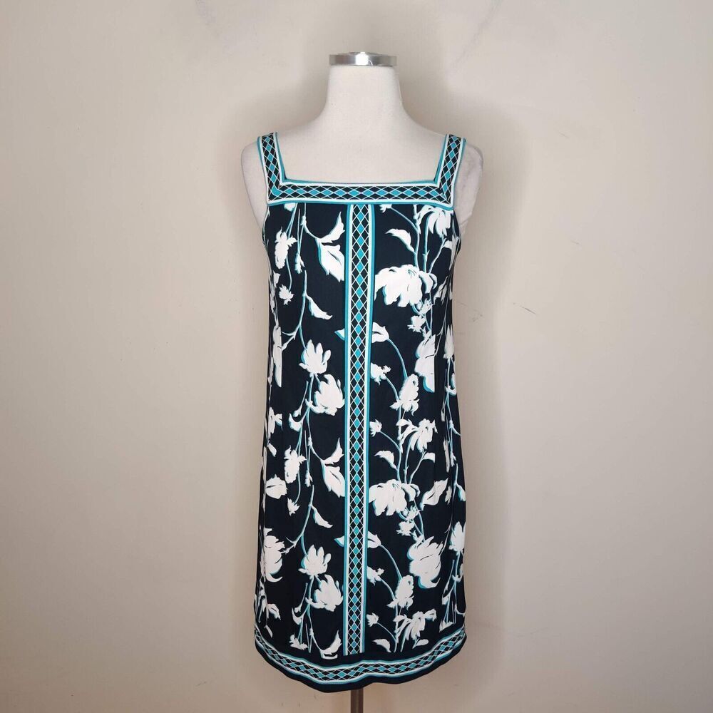 Mary McFadden Floral Square Neck Dress Sleeveless Stretch‎ Mini